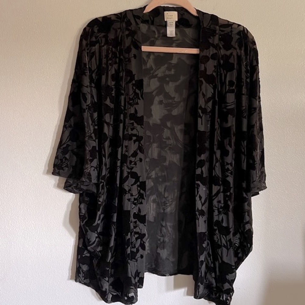 A new day • black velvet sheer kimono flowers